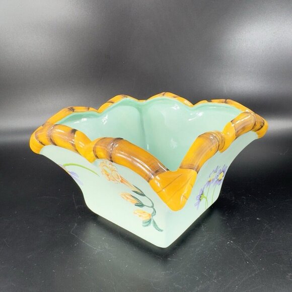 Silvestri Decoupage Peggy Turchette Blue Firefly Floral Bowl Planter Ceramic VTG - Picture 13 of 16